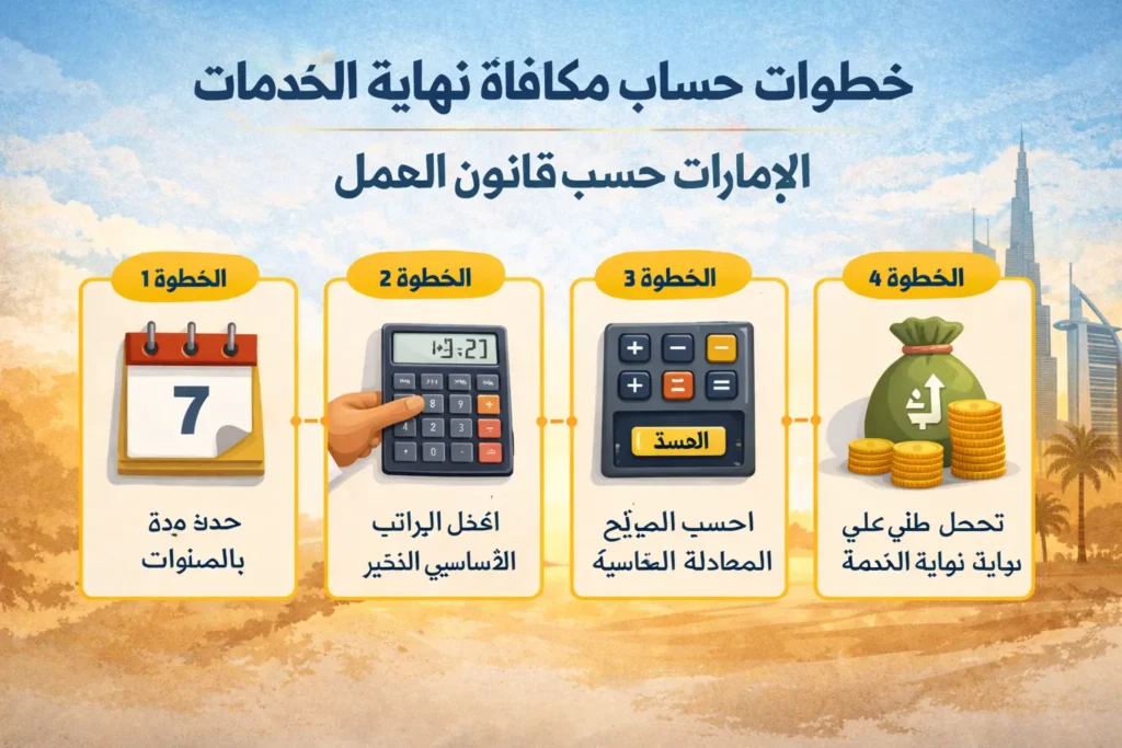 خطوات حساب مكافأة نهاية الخدمة في الإمارات حسب قانون العمل